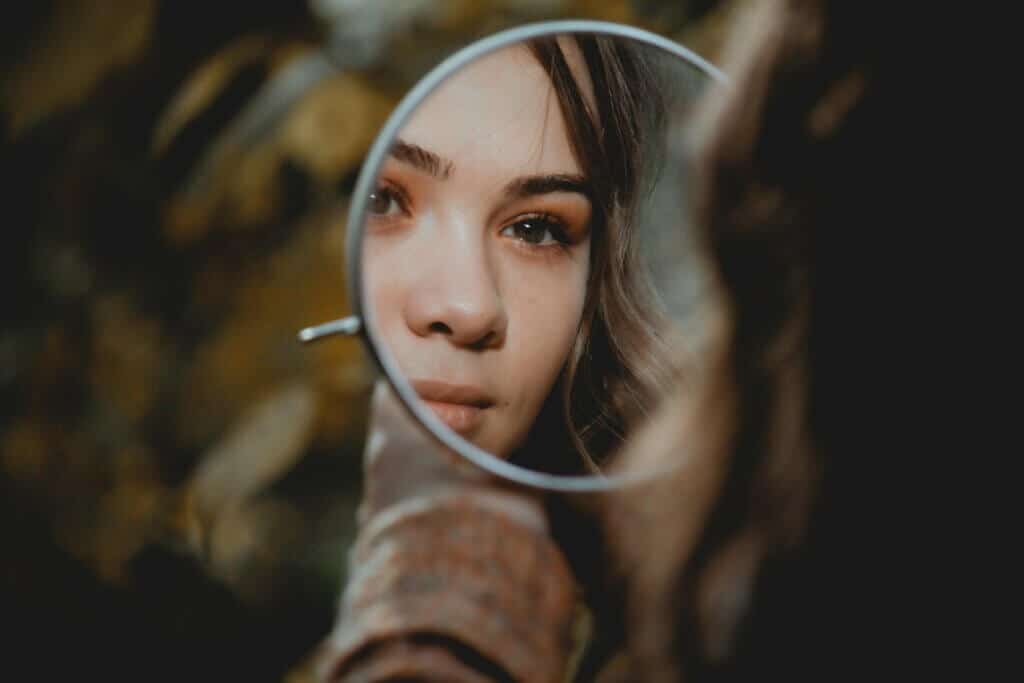 Woman self-reflecting to determine her personal core values
